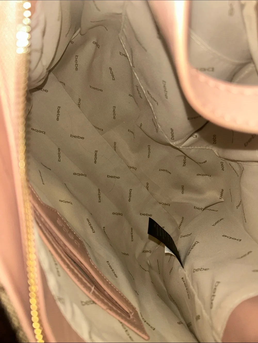 bebe Brown Patterned Tote with Pink Trim and Strap